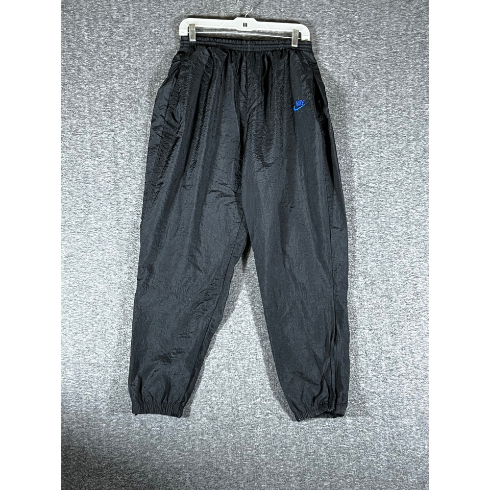 Nike Black Nylon Track Pants Blue‎ Swoosh Joggers Women's M